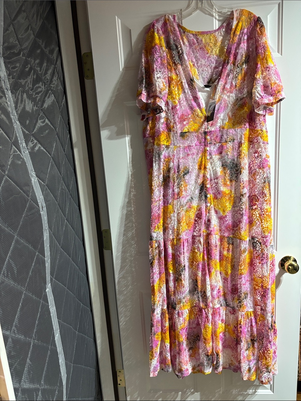 torrid Pink and Yellow Tie-Dye Lace Maxi Dress